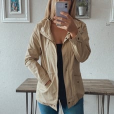 Khaki Full Zip Cinch Waist Utility Coat
