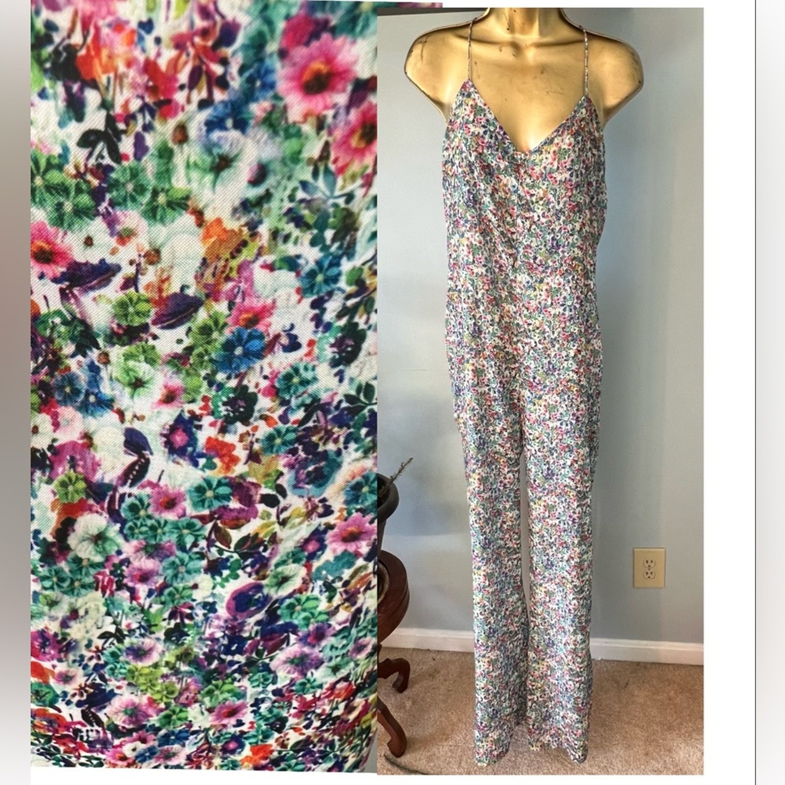 Zara Floral Jumpsuit pants, lightweight, almost sheer. one piece, size Sm