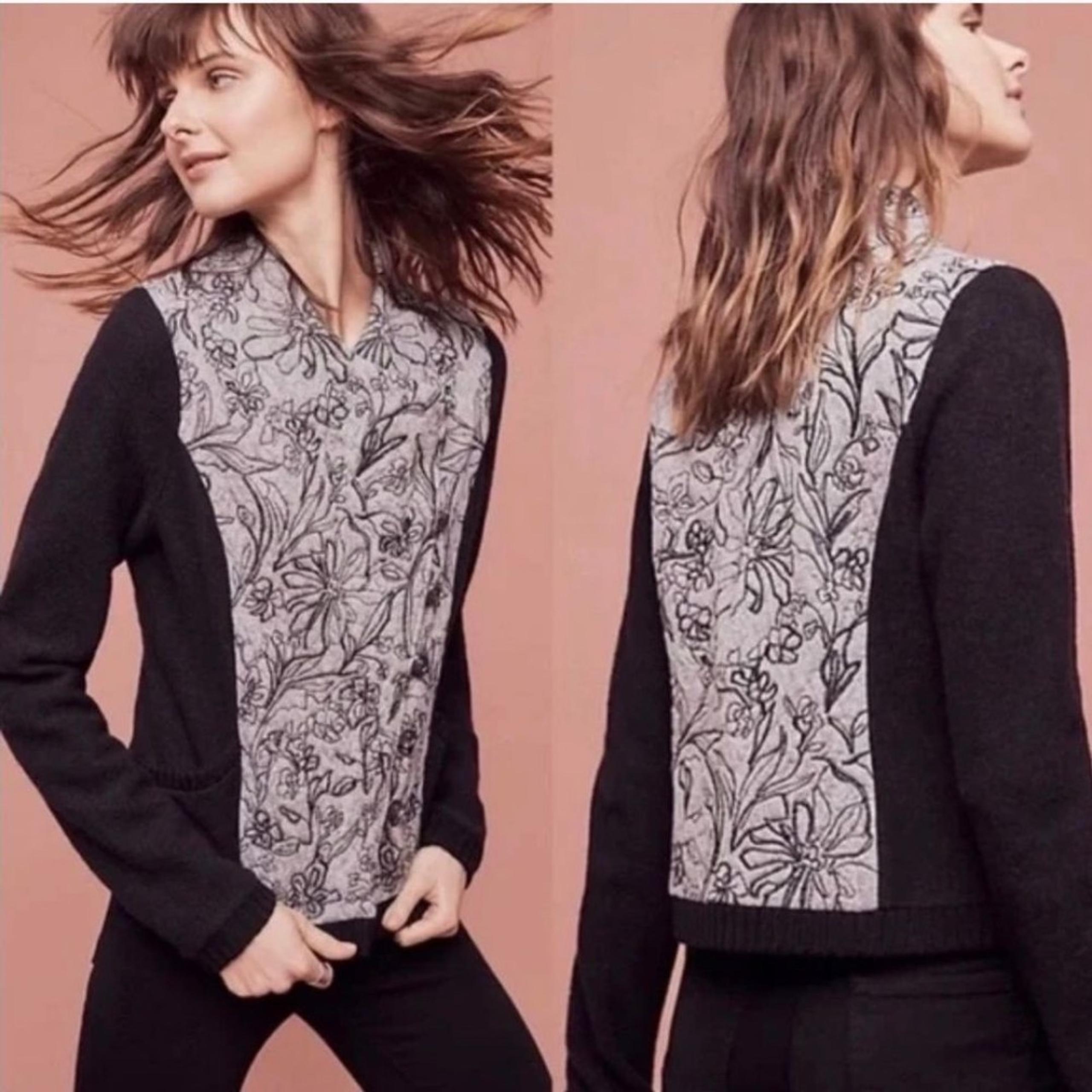 Anthropologie Knitted and Knotted Embroidered Floral Jacket