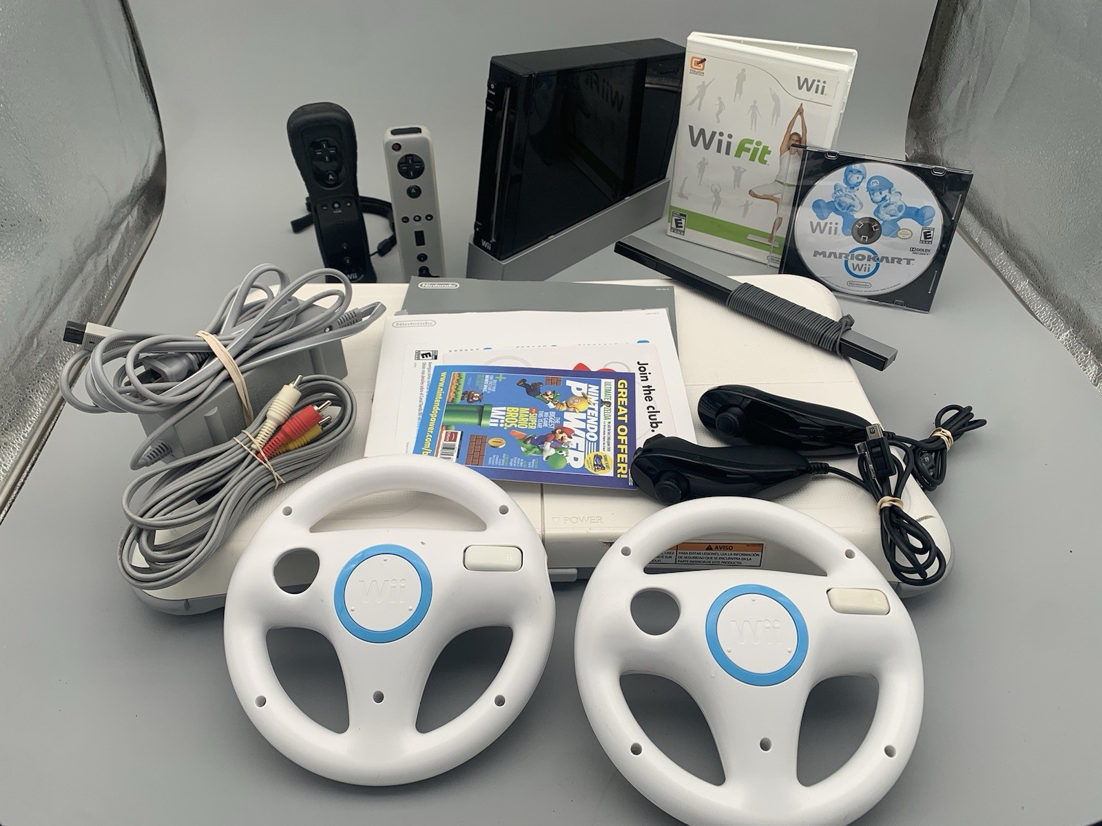 Nintendo Wii Console W/ Mario Kart And Wii Fit Bundle Controllers & More Tested