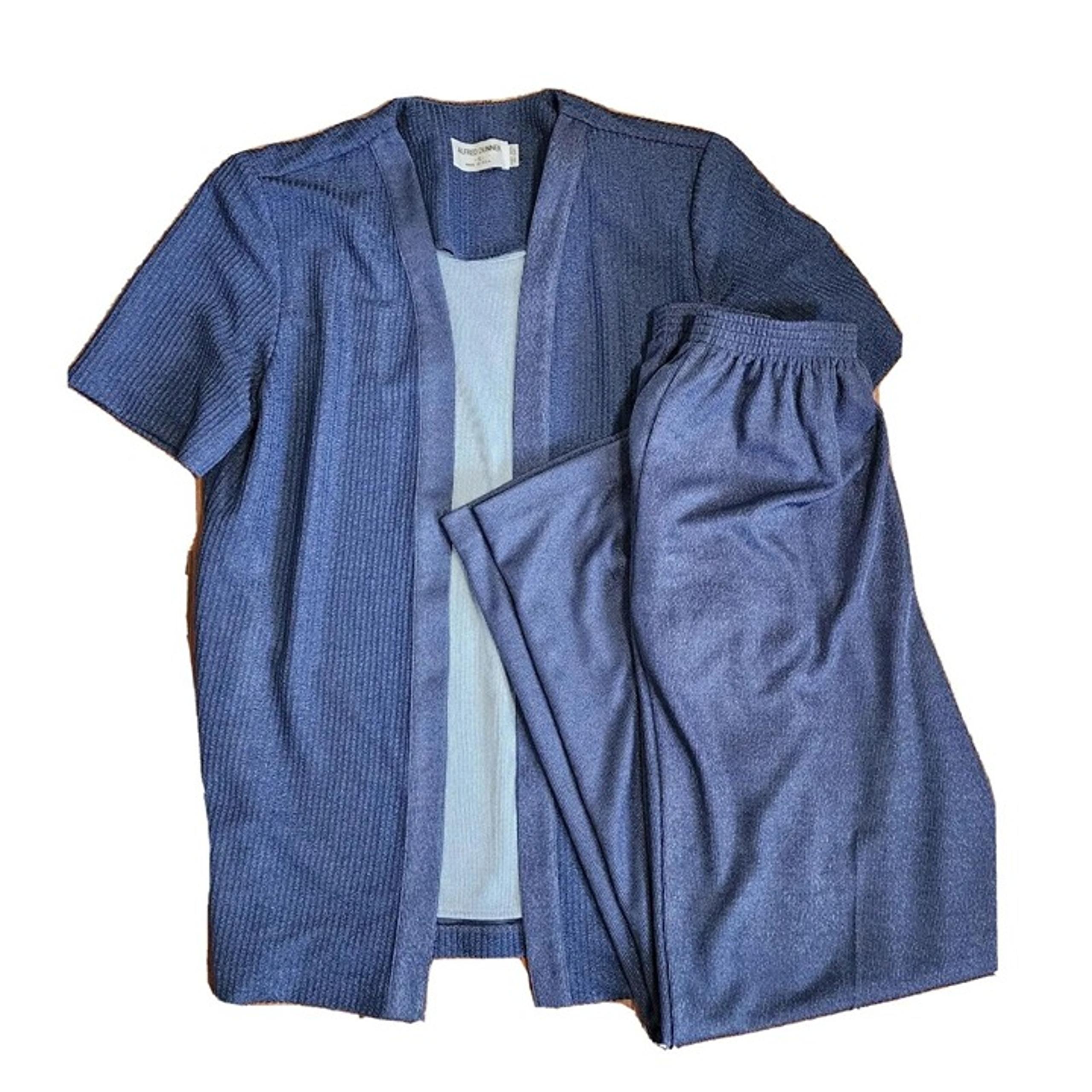 ALFRED DUNNER Blue 2 Piece Set Pant Suit Layered Top and Pants Womens Size S/10