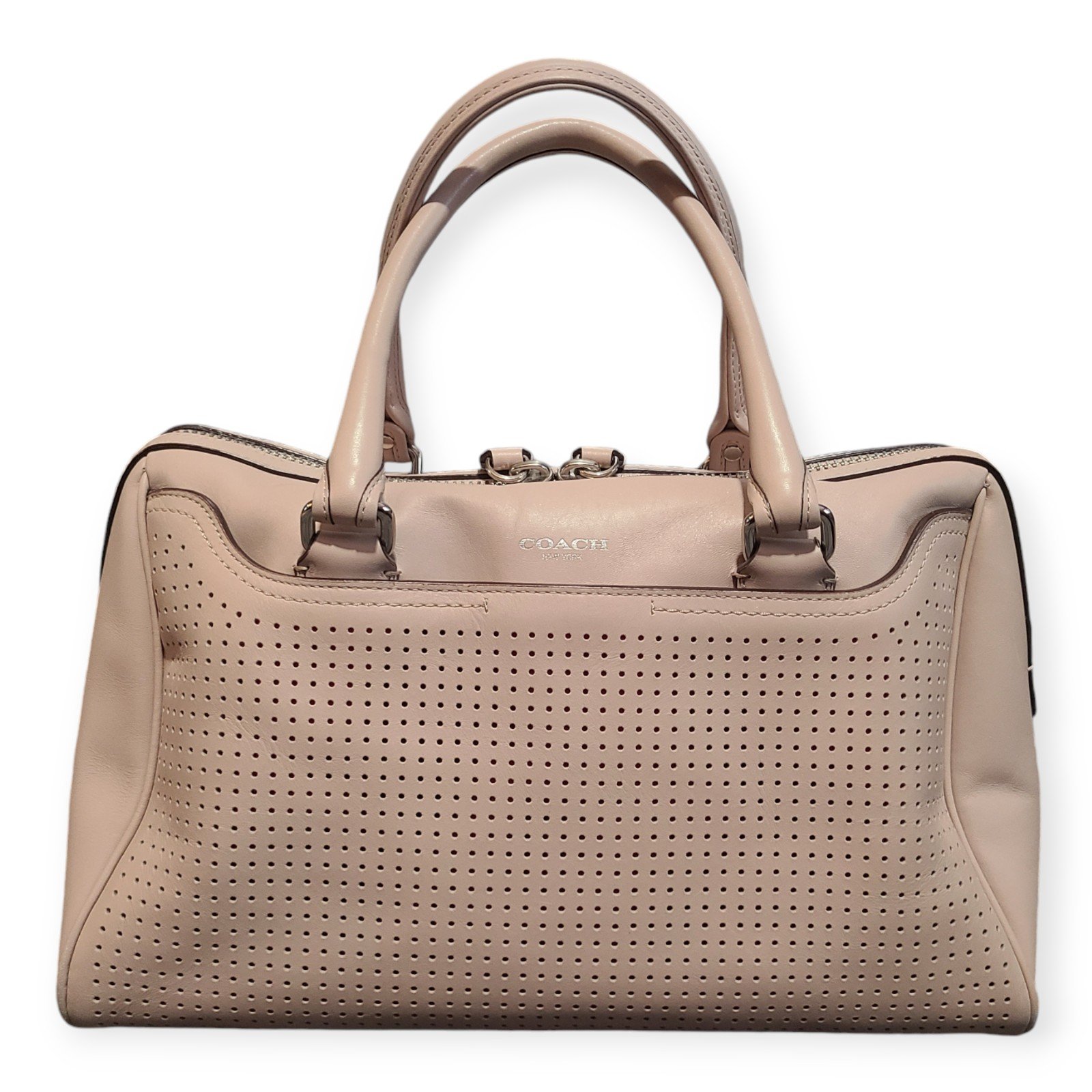 COACH Legacy Haley Satchel Beige Perforated Leather Handbag