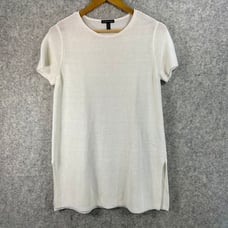 Eileen Fisher White Organic Linen Cotton Knit Short Sleeve Tunic Top Women XS