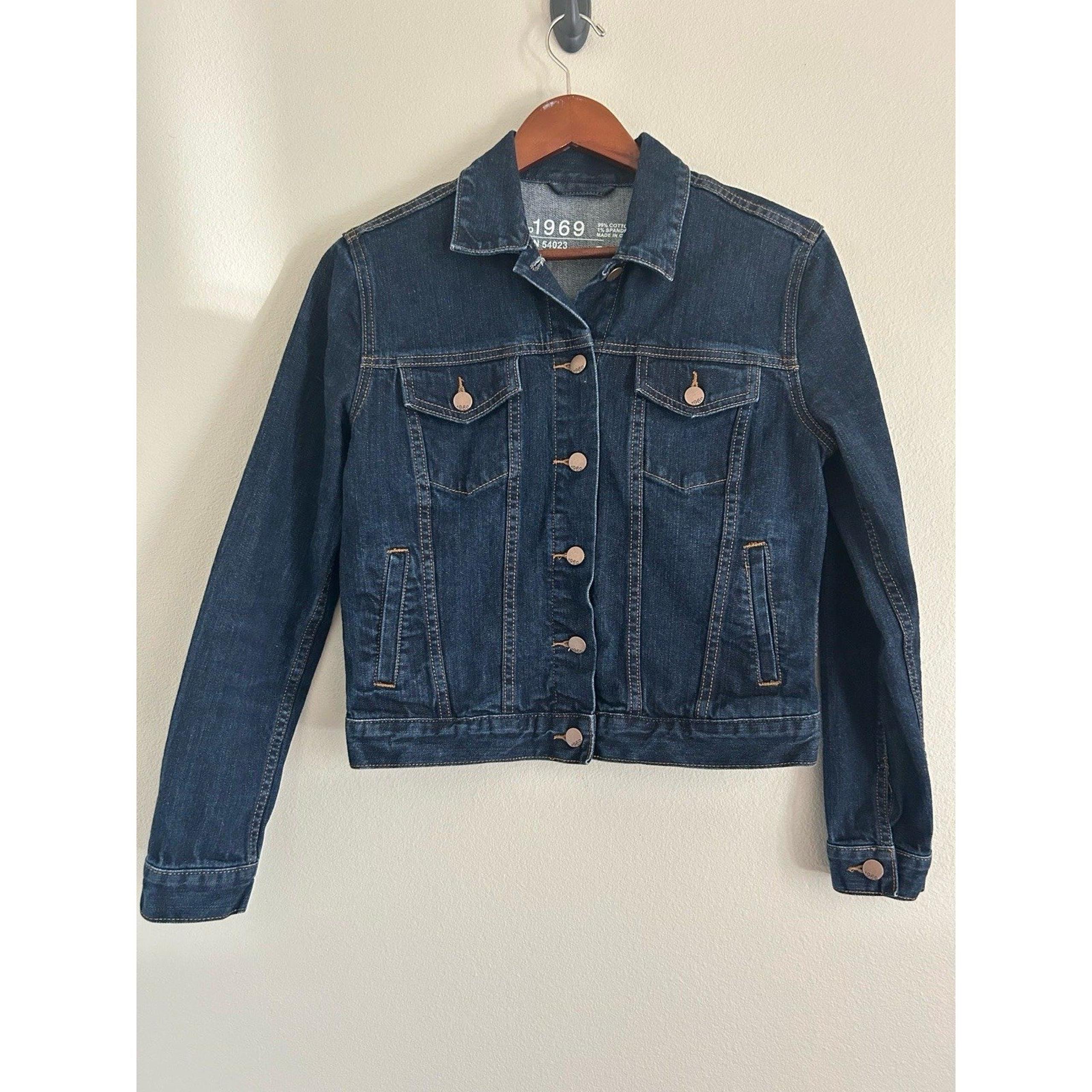 GAP 1969 Womens Dark Wash Trucker Button Front Denim Jean Jacket Size SM