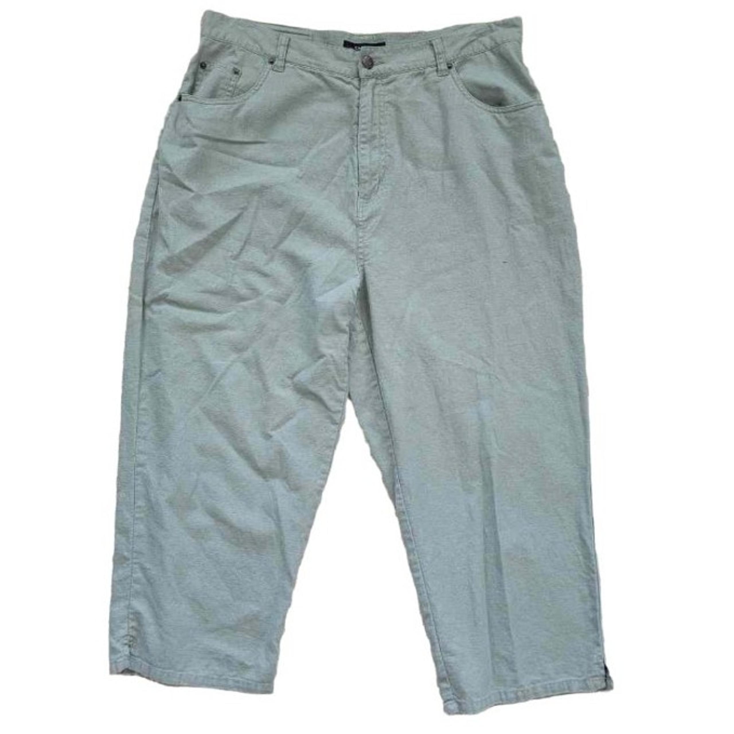 NWOT Womens Green Straight Leg Calf-Length Capri Cut Lightweight Linen Pants 16
