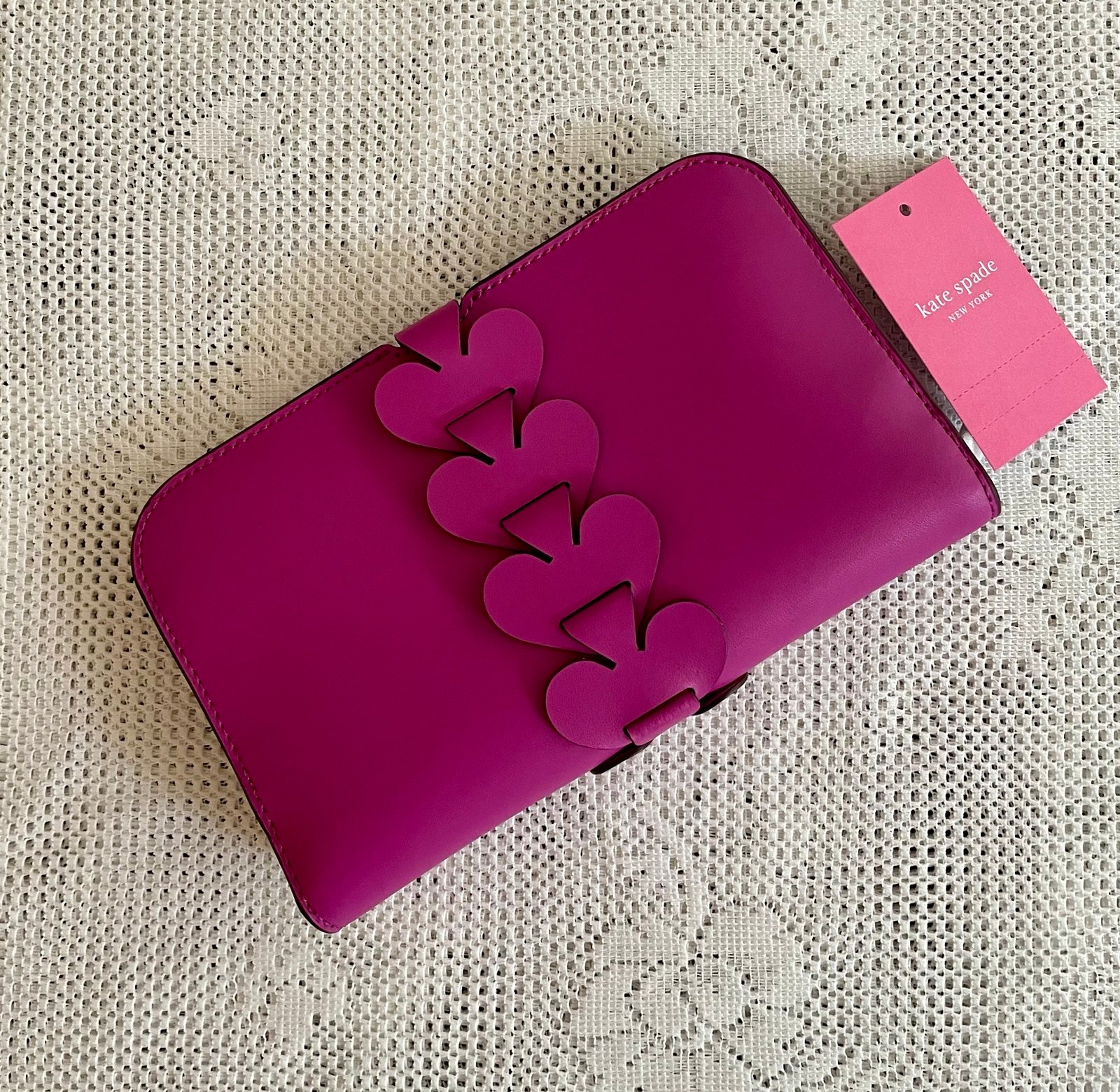 KATE SPADE Nadine Woven Spade Bauhinia Leather Fold Medium Wallet Clutch