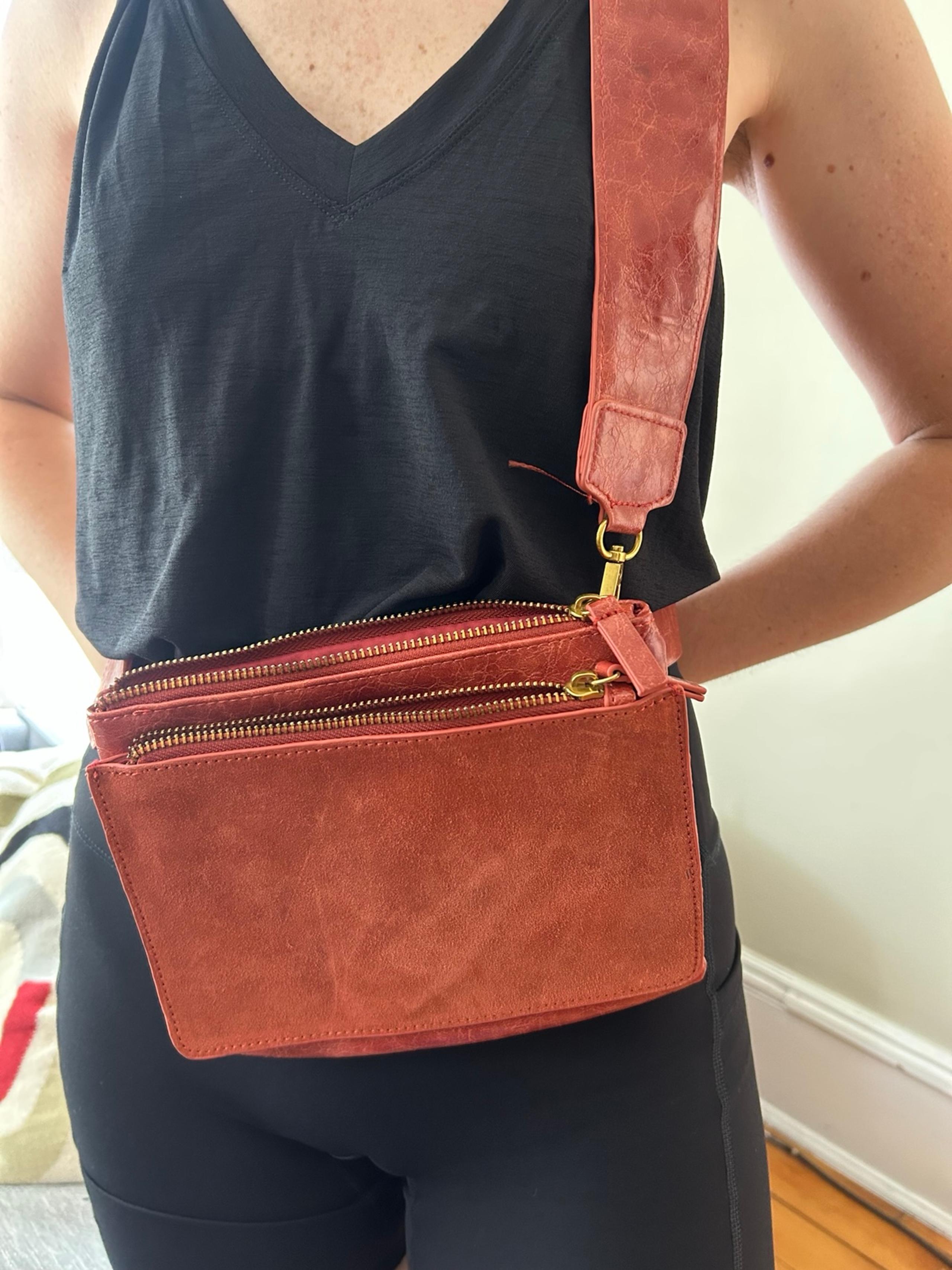 Anthropologie crossbody red leather suede belt bag double zip