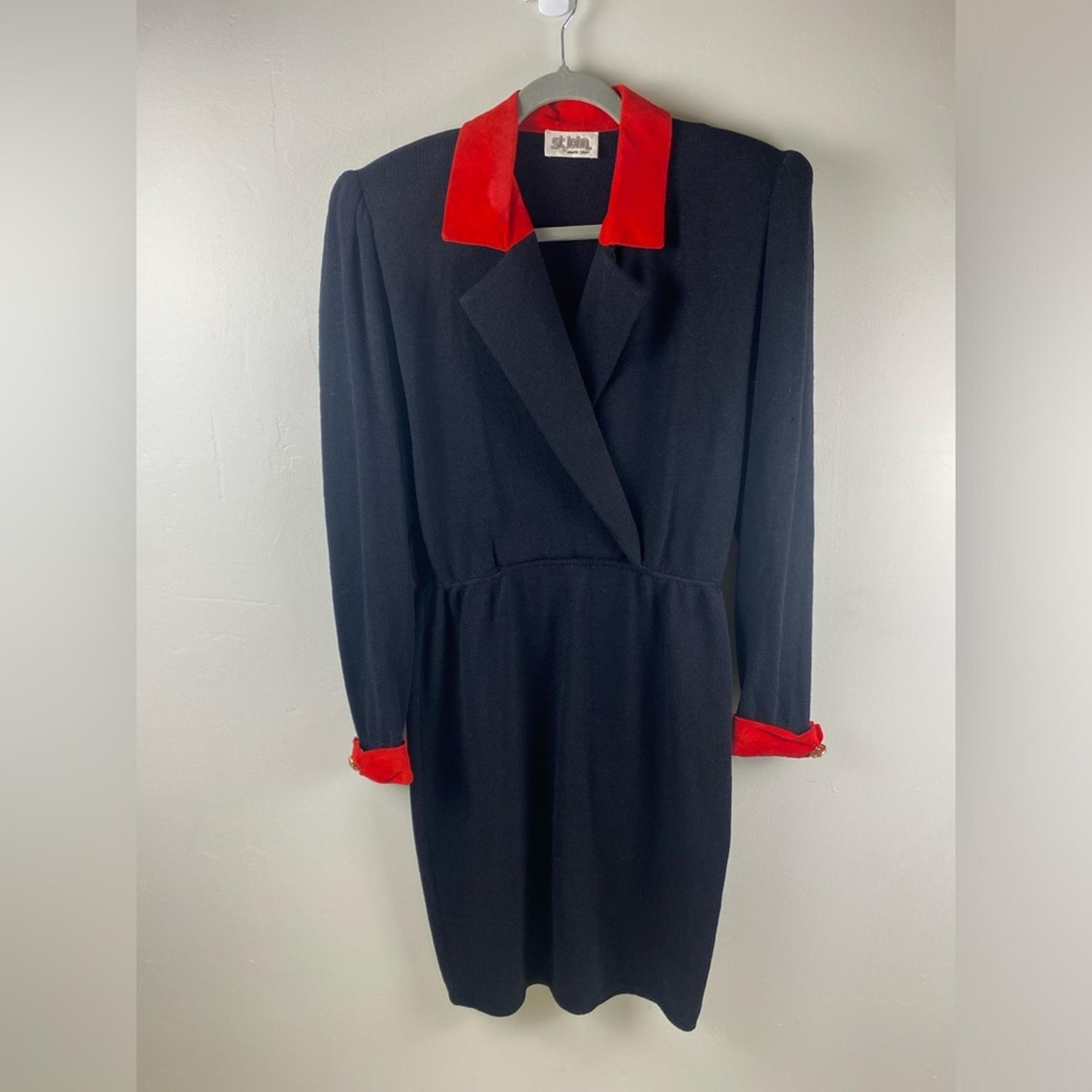 St.John By Marie Gray Vintage Knit Dress Shoulder Pads Elastic Waist Made USA 10