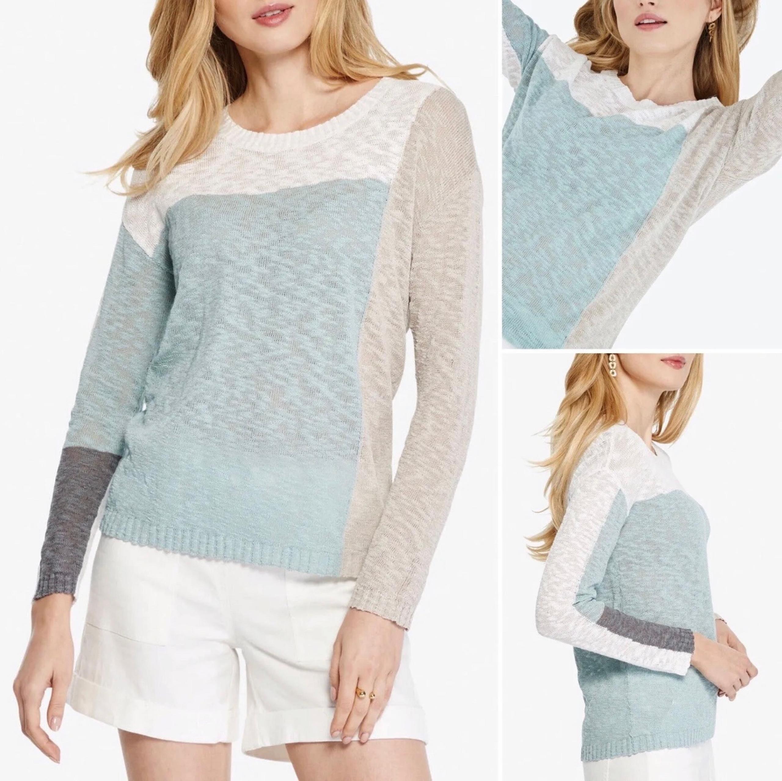 NIC + ZOE Color Block Knit Sweater Womens Large Crewneck Long Sleeves Pullover