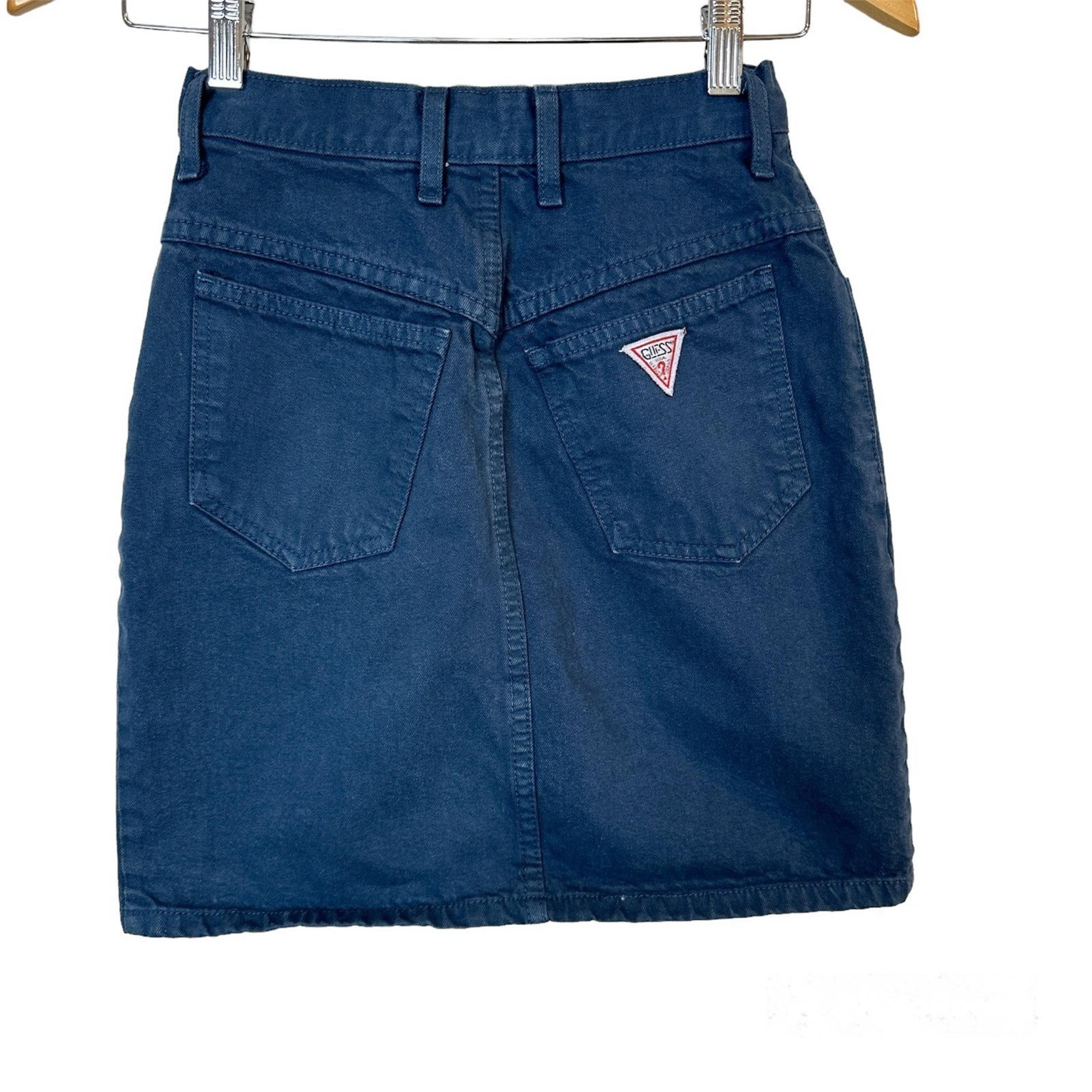 Vintage Guess Jeans 80s Blue Jean Denim Mini Skirt Women's Sz 26 USA MADE