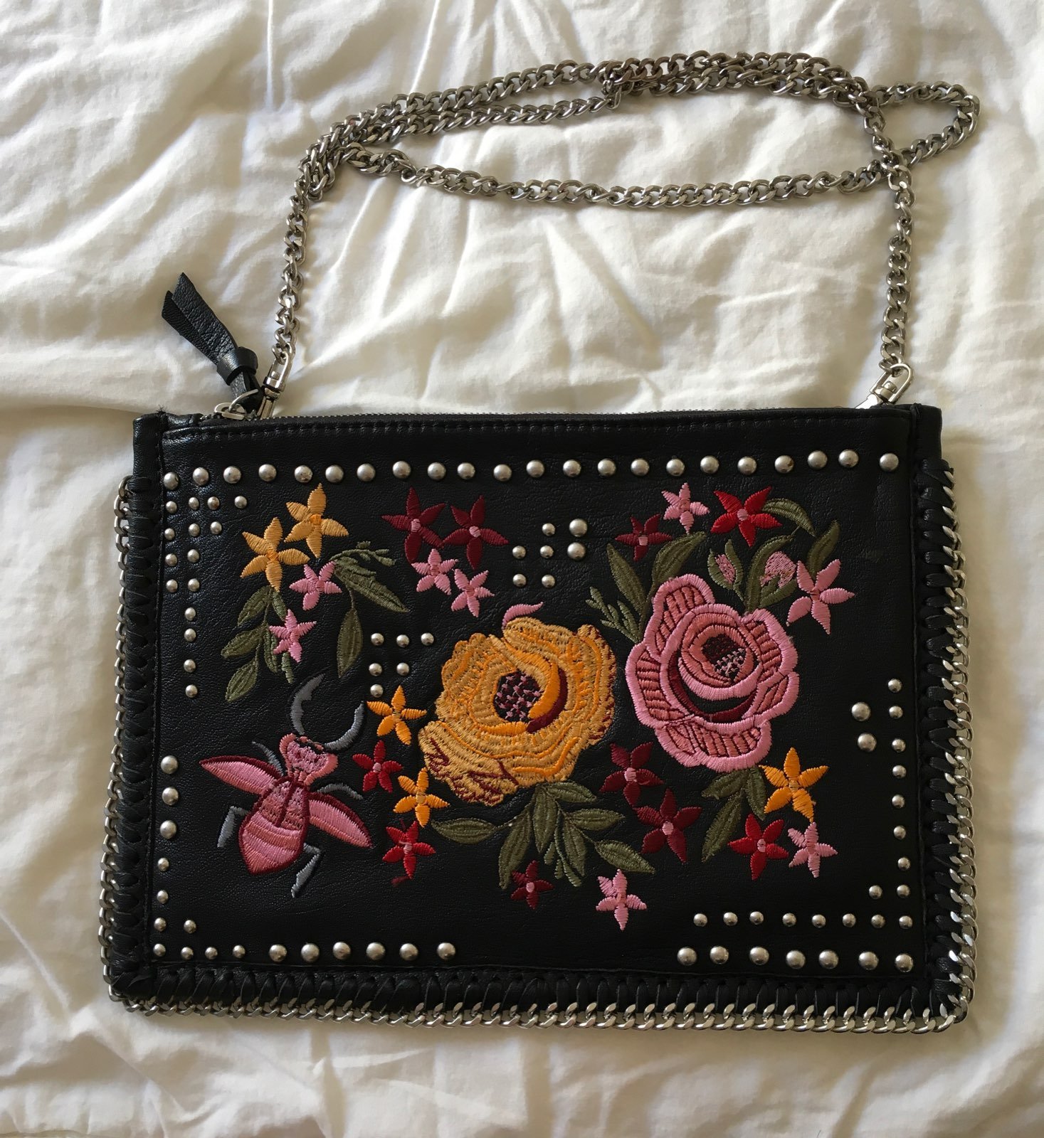TopShop Embroidered Leather Clutch/ Cros
