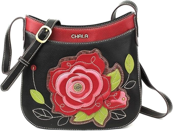 CHALA - RED ROSE Crescent Crossbody Women Shoulder Purse with Adjustable Strap
