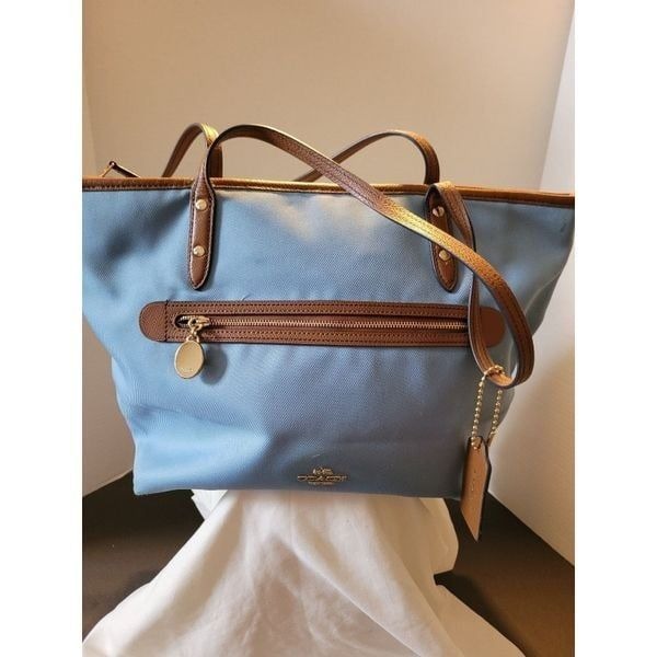 COACH SAWYER Beautiful Bluejay Blue Zip Top Canvas Twill Tote F37237