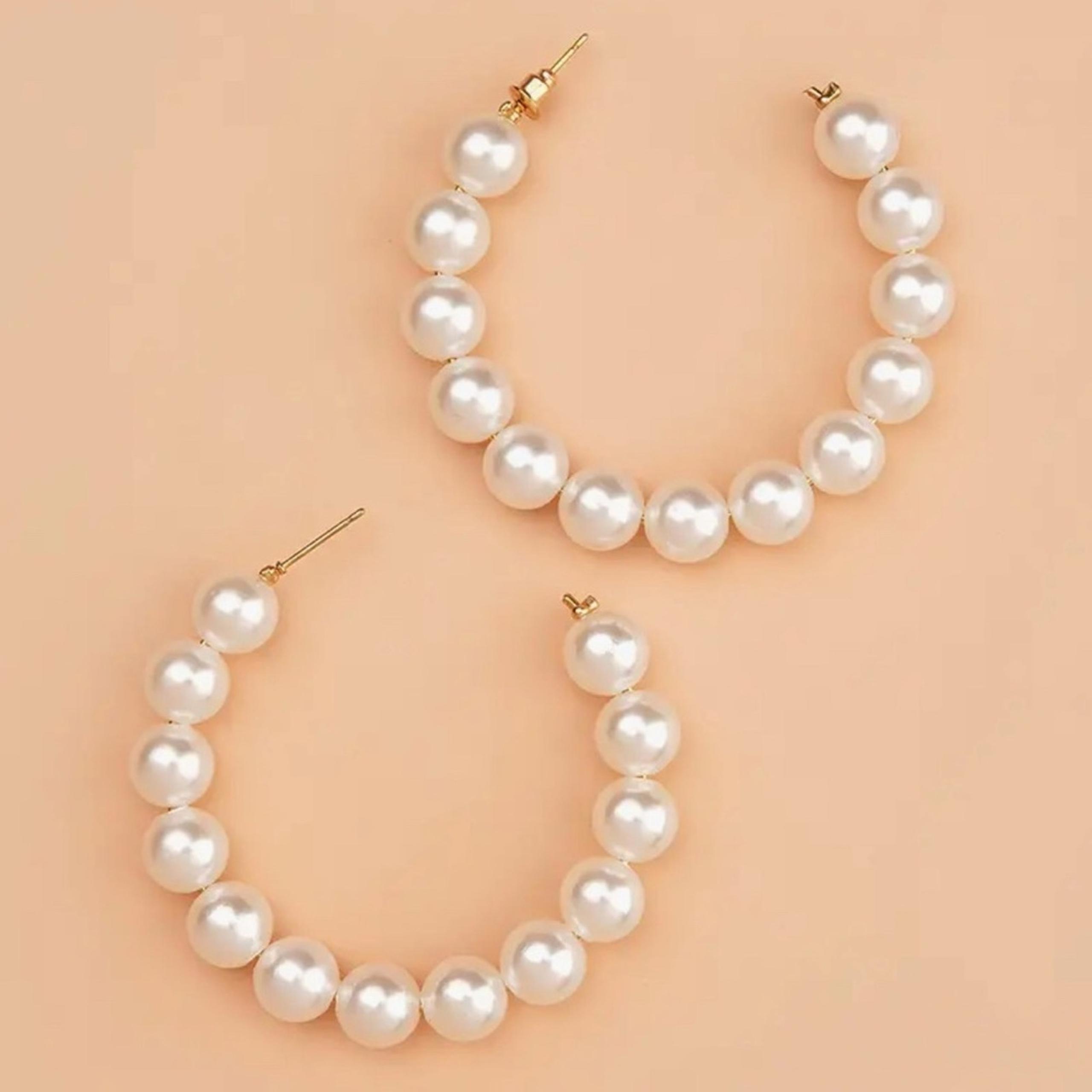 NEW NORDSTROM REVOLVE White Cream Organic Chunky Pearl 2" Hoop Stud Earrings