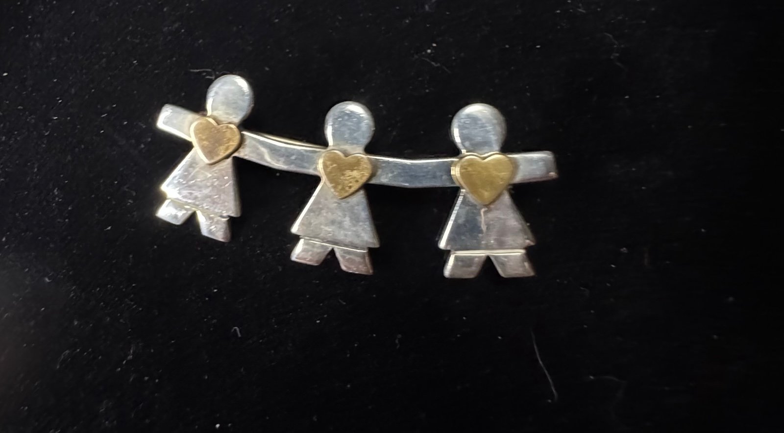 Vintage Naldo Signed 3 Kids Paper-Mâché Two Tone Sterling Silver Brooch ~ 6.8g