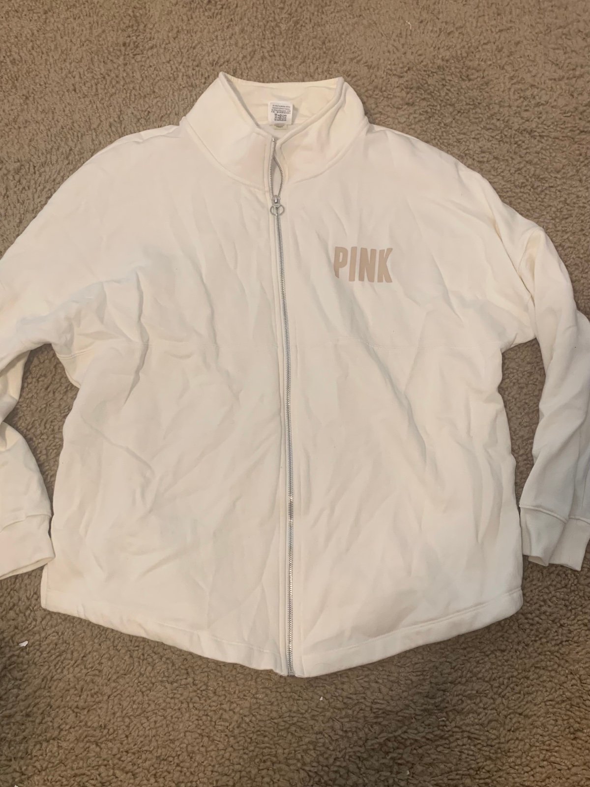 VS Pink Full Zip Sweatshirt Women’s Sz XL Beige/Bone Color