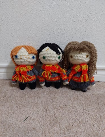 Harry Potter, Ron Weasley and Hermione Granger plushes