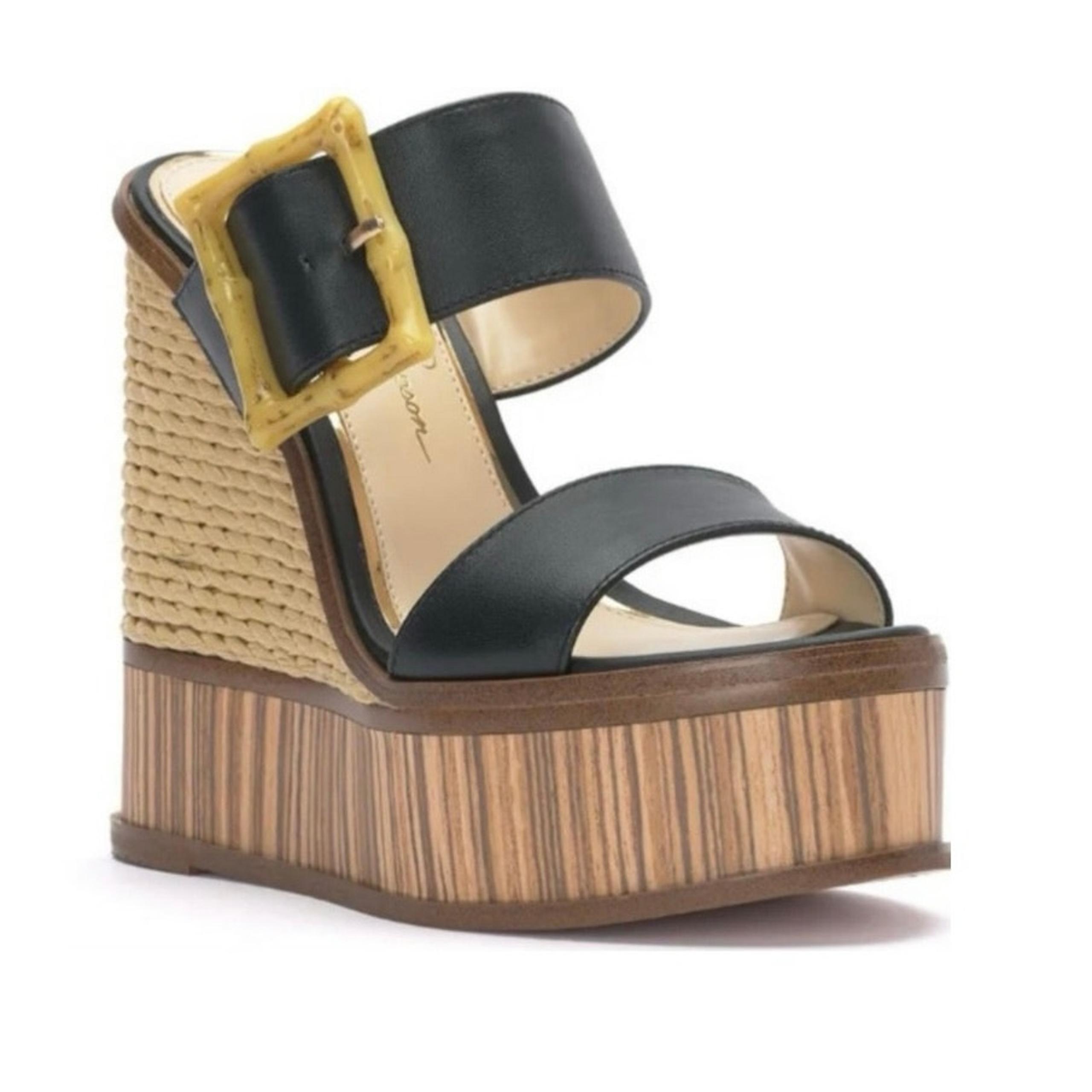 Jessica Simpson Hendrya Women's Black Leather Platform Wedge Sandals Size 7