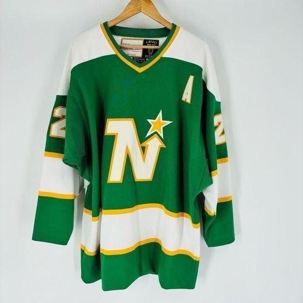 NWOT Mitchell & Ness Hockey Minnesota North Star Hextall Jersey Green Mens Sz 52
