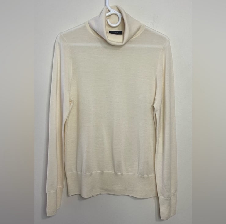 J. Crew 100% Merino Wool Turtleneck Sweater Pullover Ivory Sz Larg