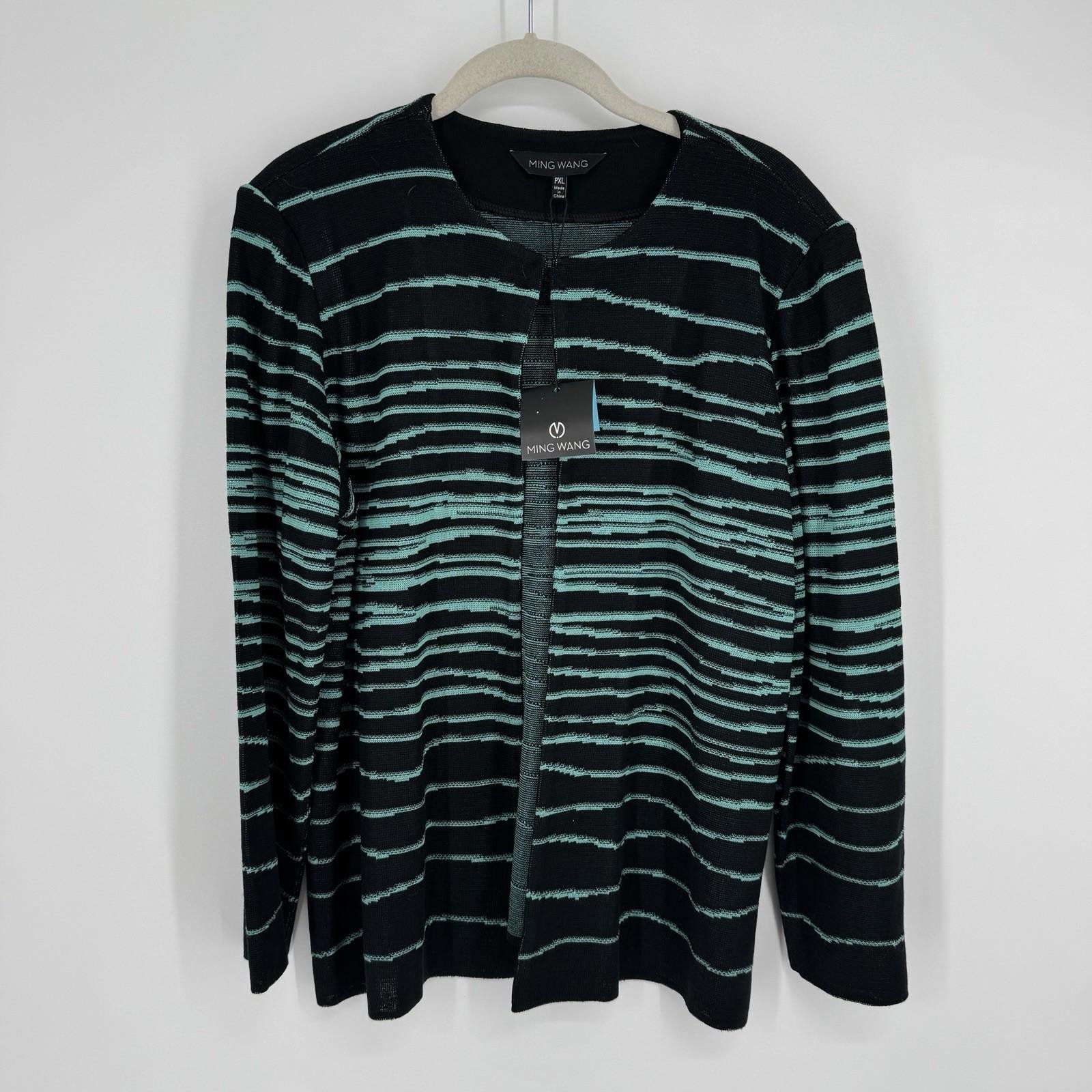 Ming Wang Cardigan womens PXL teal black striped jacket career workwear