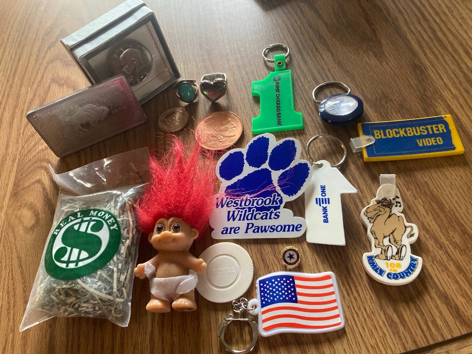 Vintage Junk Drawer Silver Keychain Memorabilia Lot