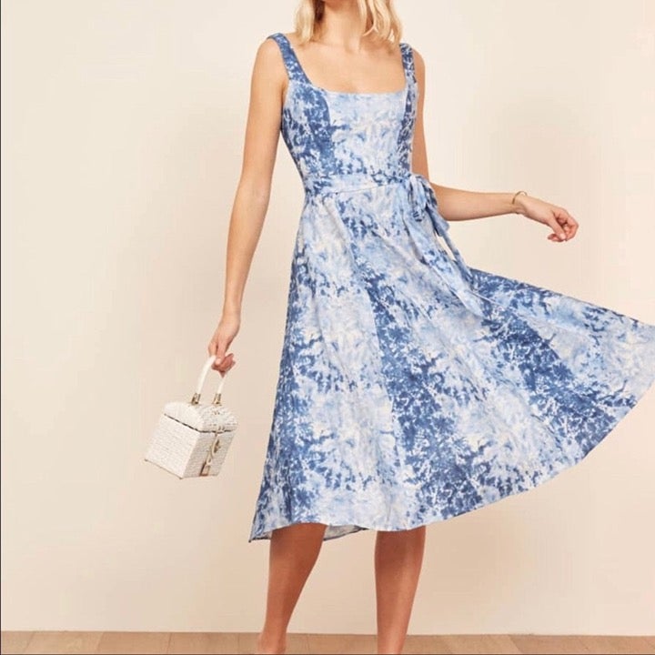 Reformation wrap tie dye dress