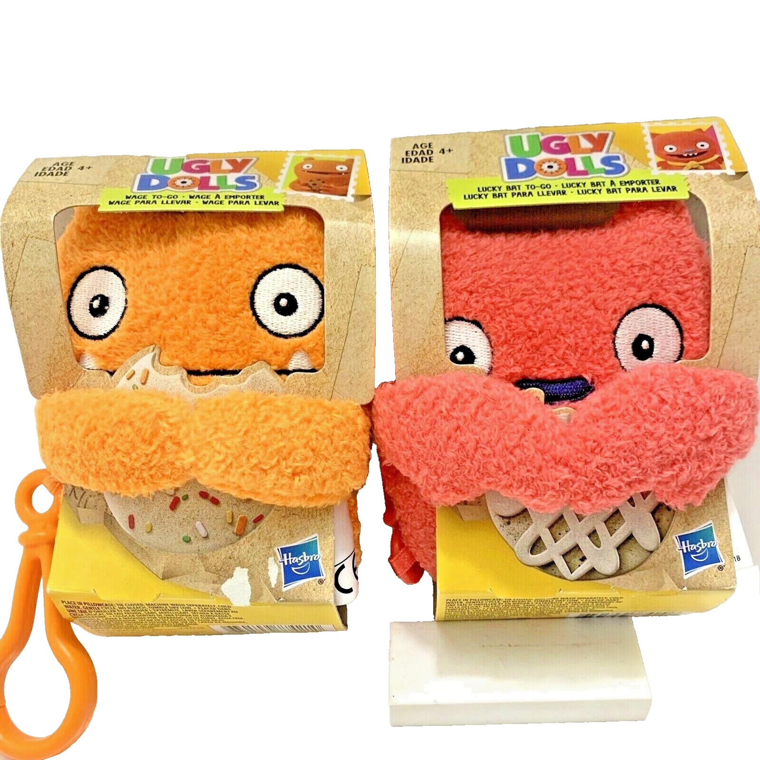 2 Ugly Doll Clip Wage Orange Lucky Bat Red Plush 4 inch with Backpack Clip NEW