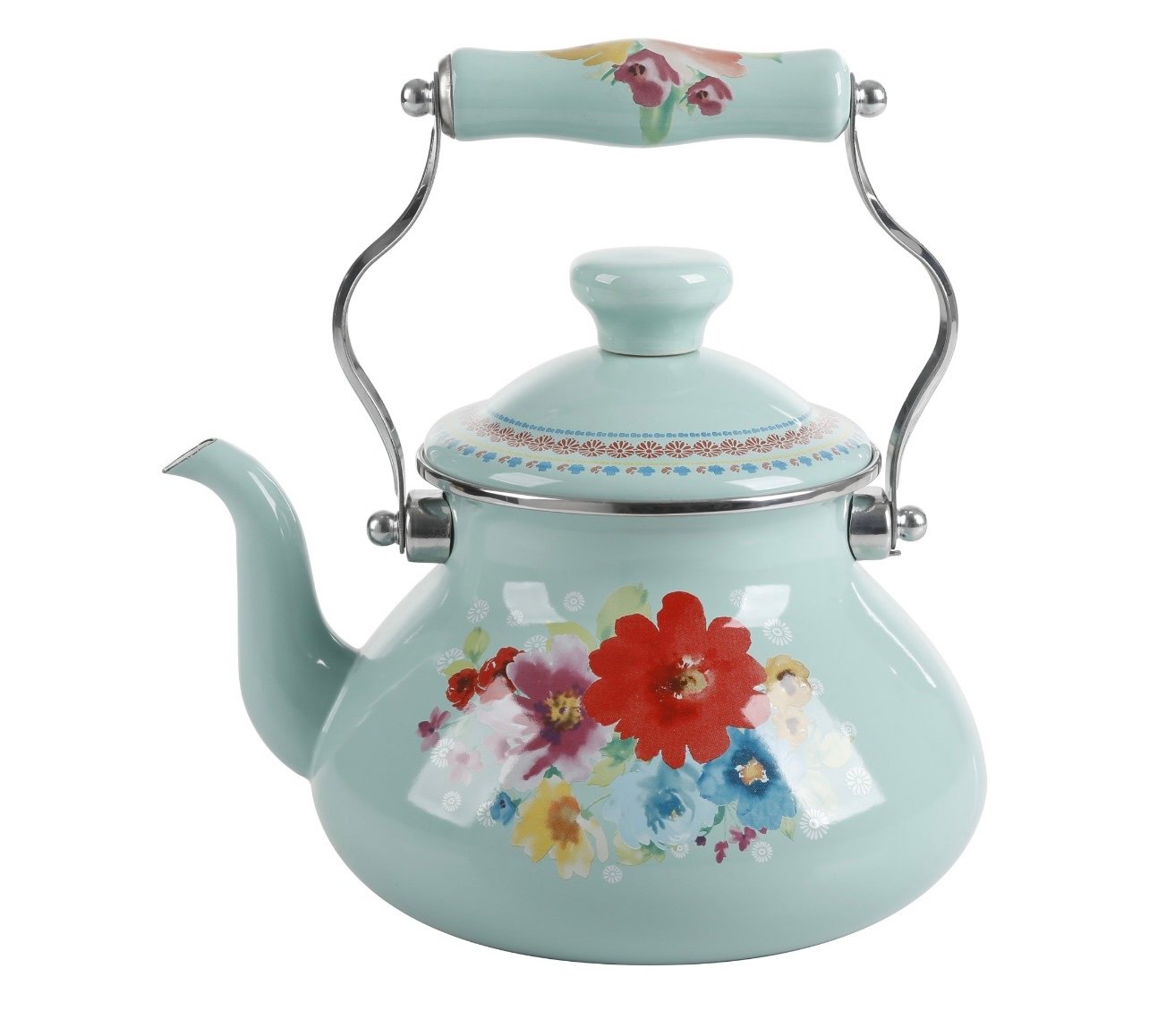 The Pioneer Woman Breezy Blossom Enamel on Steel 1.9-Quart Tea Kettle