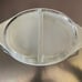 Vintage Pyrex Gold Acorn Divided Casserole Divided Cover with stand