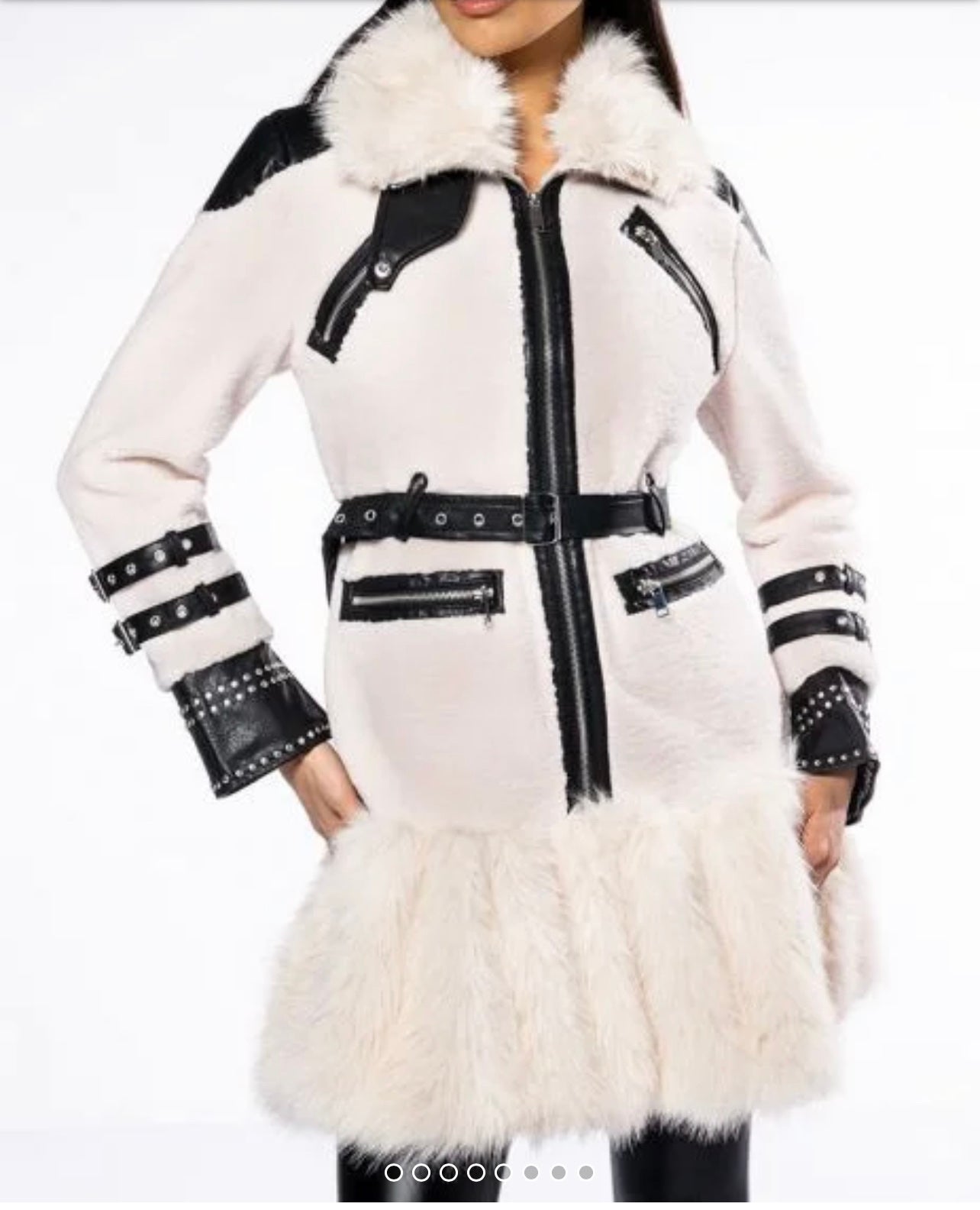NWT Faux fur coat with faux leather and Sherpa detailing
