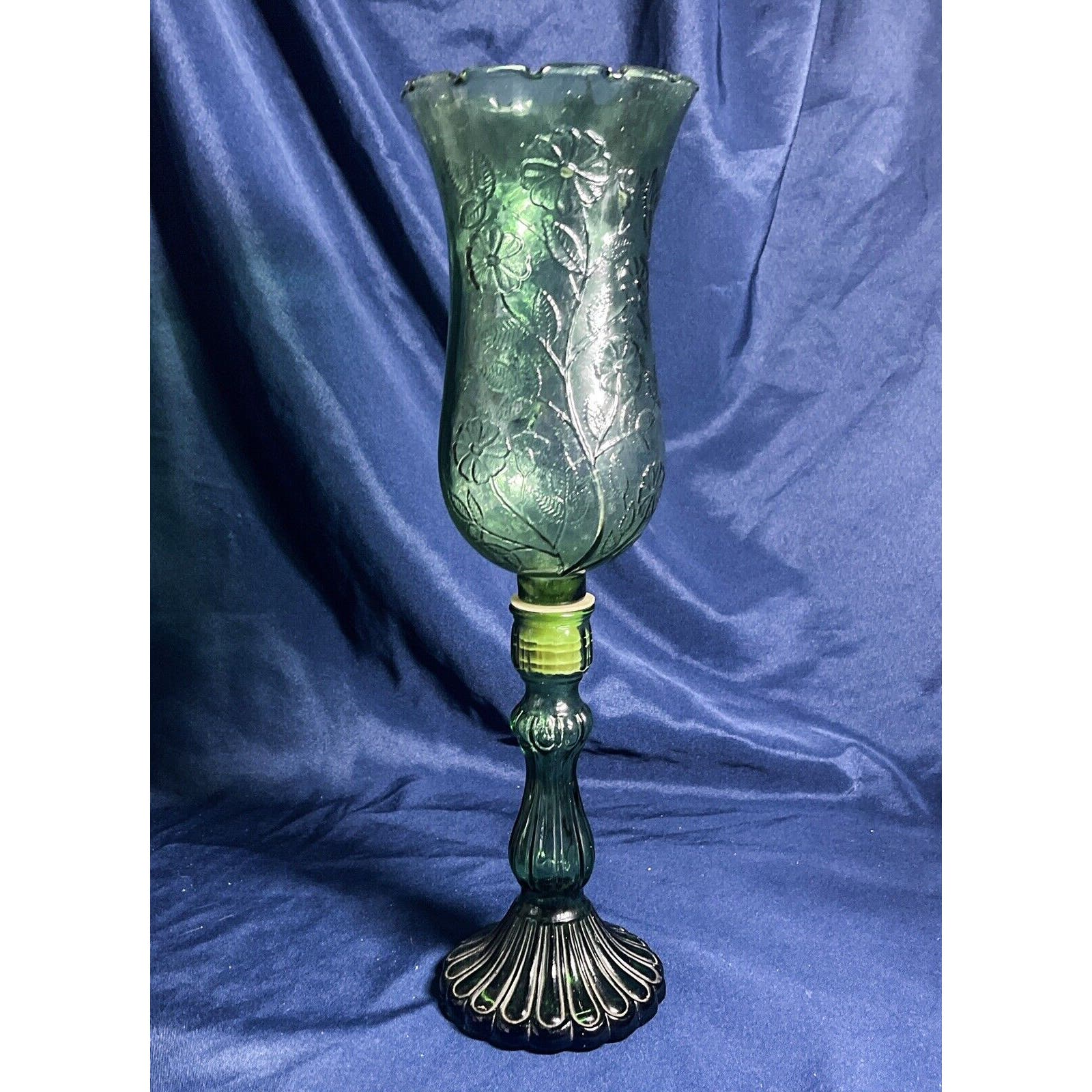 Vintage Empoli Candleholder Hurricane 17.5 T 2 Pieces Floral Embossed Italy