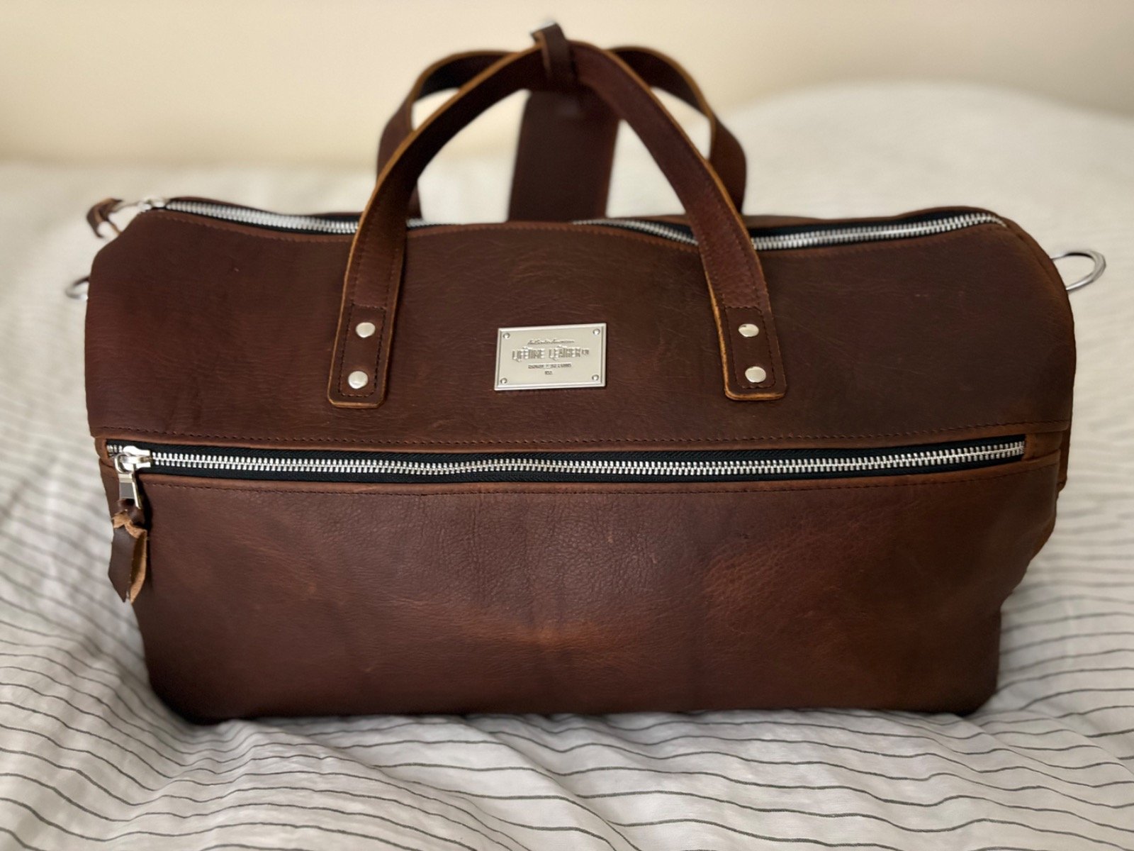 Cognac Brown Leather Duffle Bag