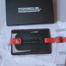 Porsche Leather Luggage Tag - Black and Red