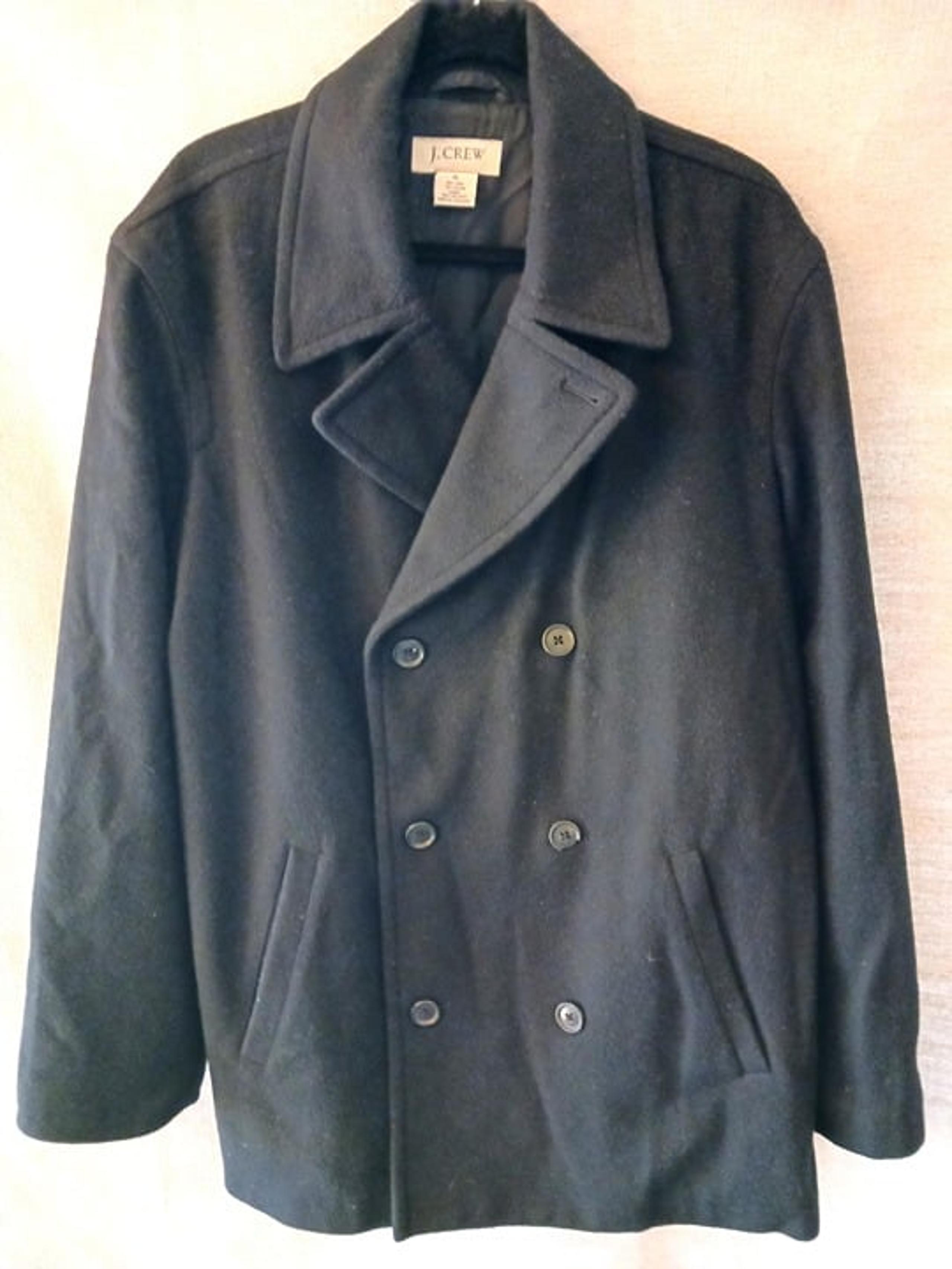 Vintage 90's J.Crew Men's Wool Blend Black Pea Coat Sz XL