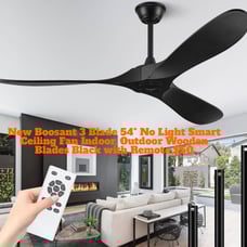 New Boosant Smart Ceiling Fan 3 Blade Solid Wood Black Indoor Outdoor w/ Remote