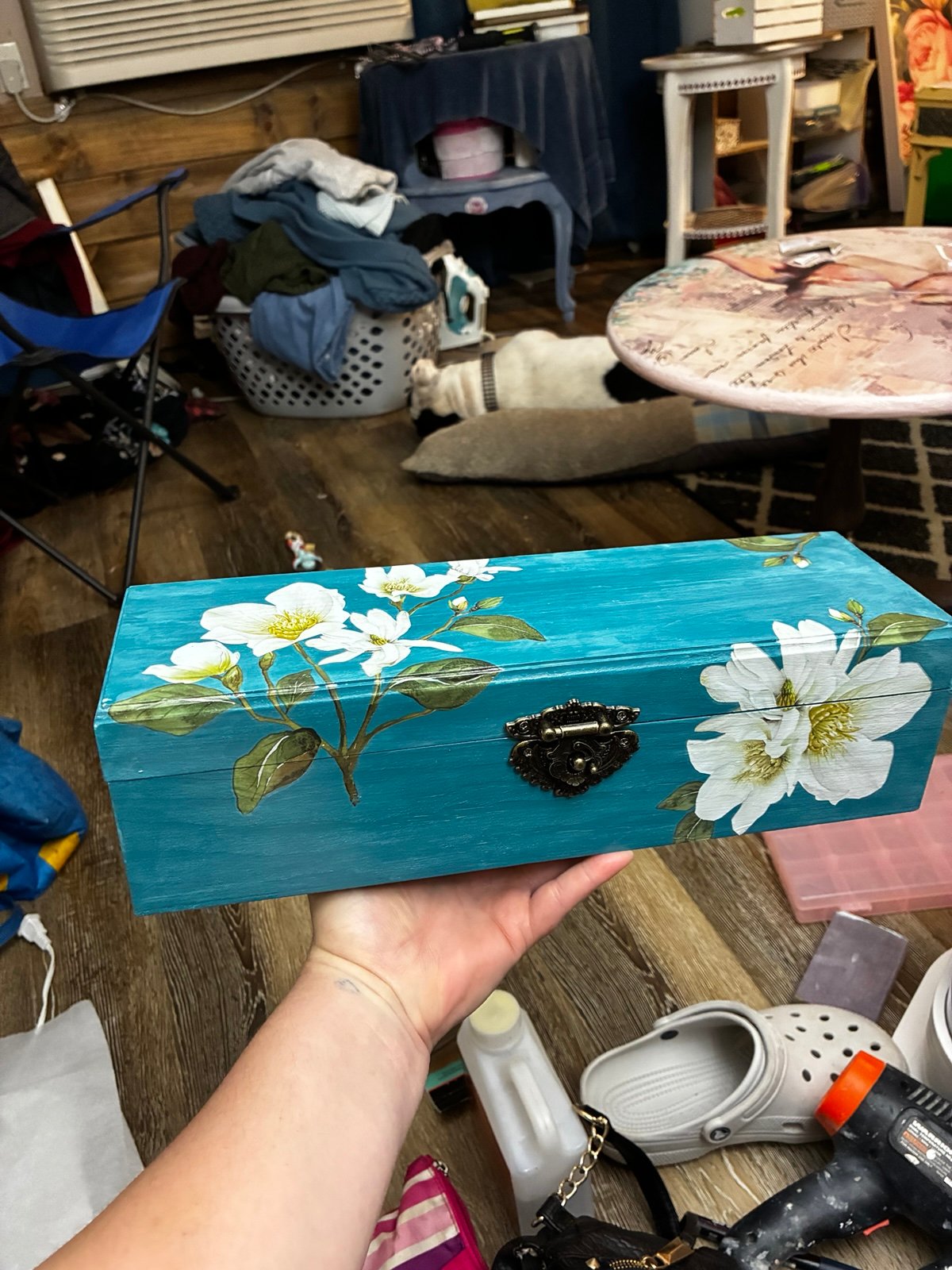 Hand painted and decorated wooden trinket box