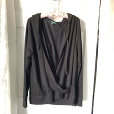 Lauren Ralph Lauren Black Wrap v neck Hoodie top pullover women size XL