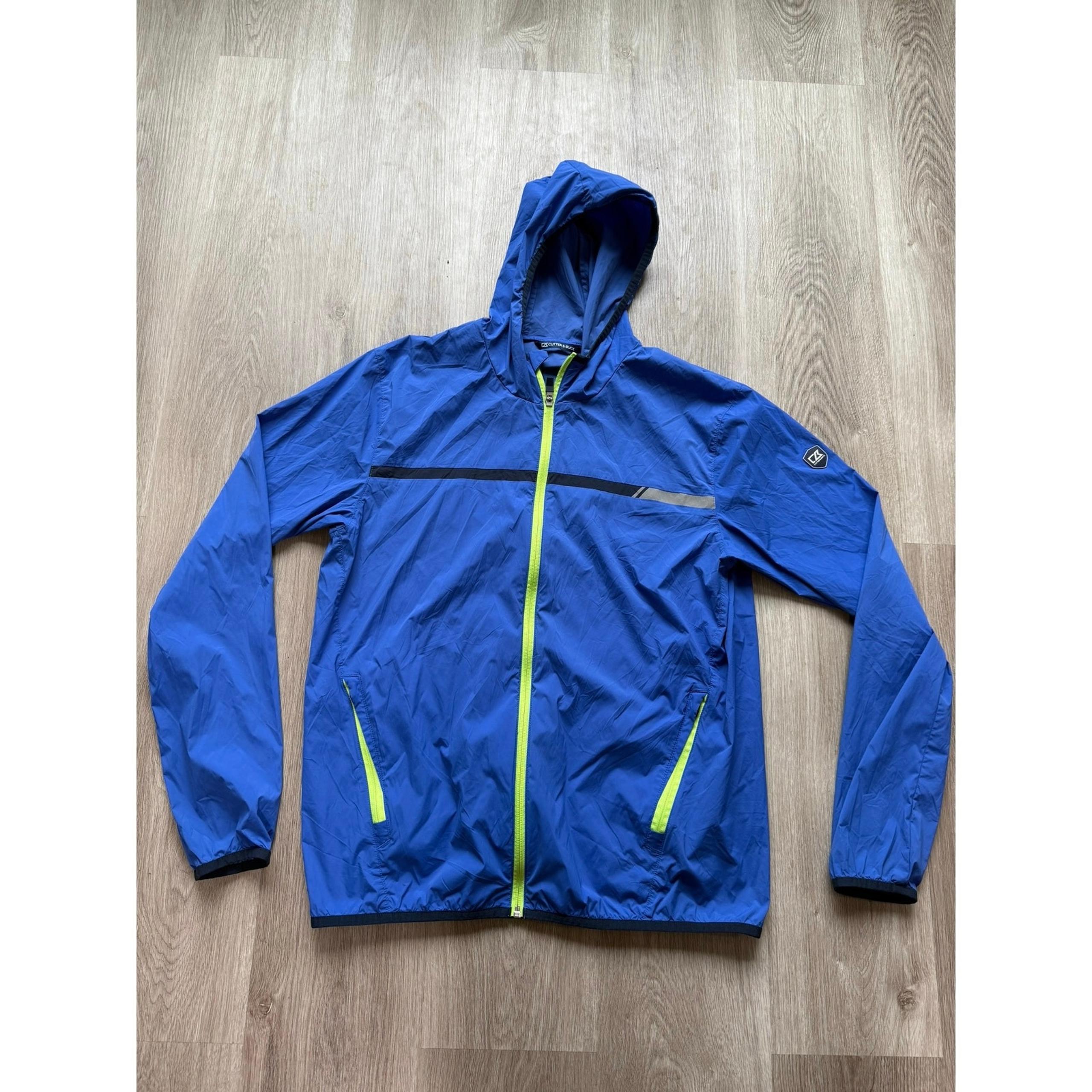 Cutter & Buck Men’s Windbreaker Jacket, Blue, size Large, Hooded, Long Sleeve