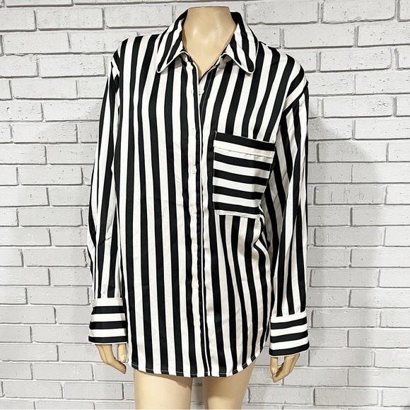 La Ligne x Target Women's Black/White Striped Button Front Blouse - Size 2X