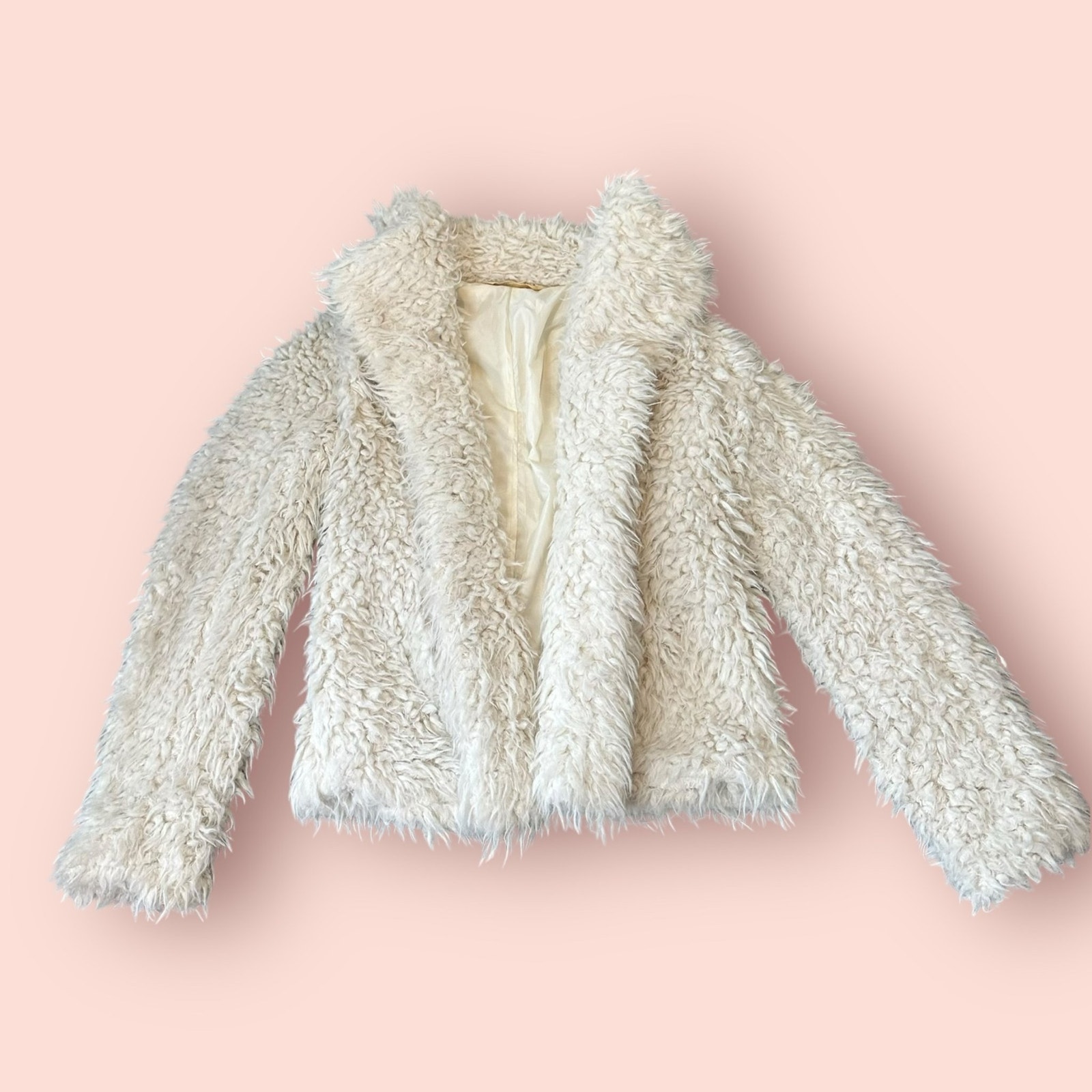 HOLLISTER California Womens Fluffy Coat Jacket Size XS SMALL Collared White
