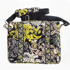 VERA BRADLEY Work Essentials Briefcase Attaché Laptop, Baroque Black Yellow Gray
