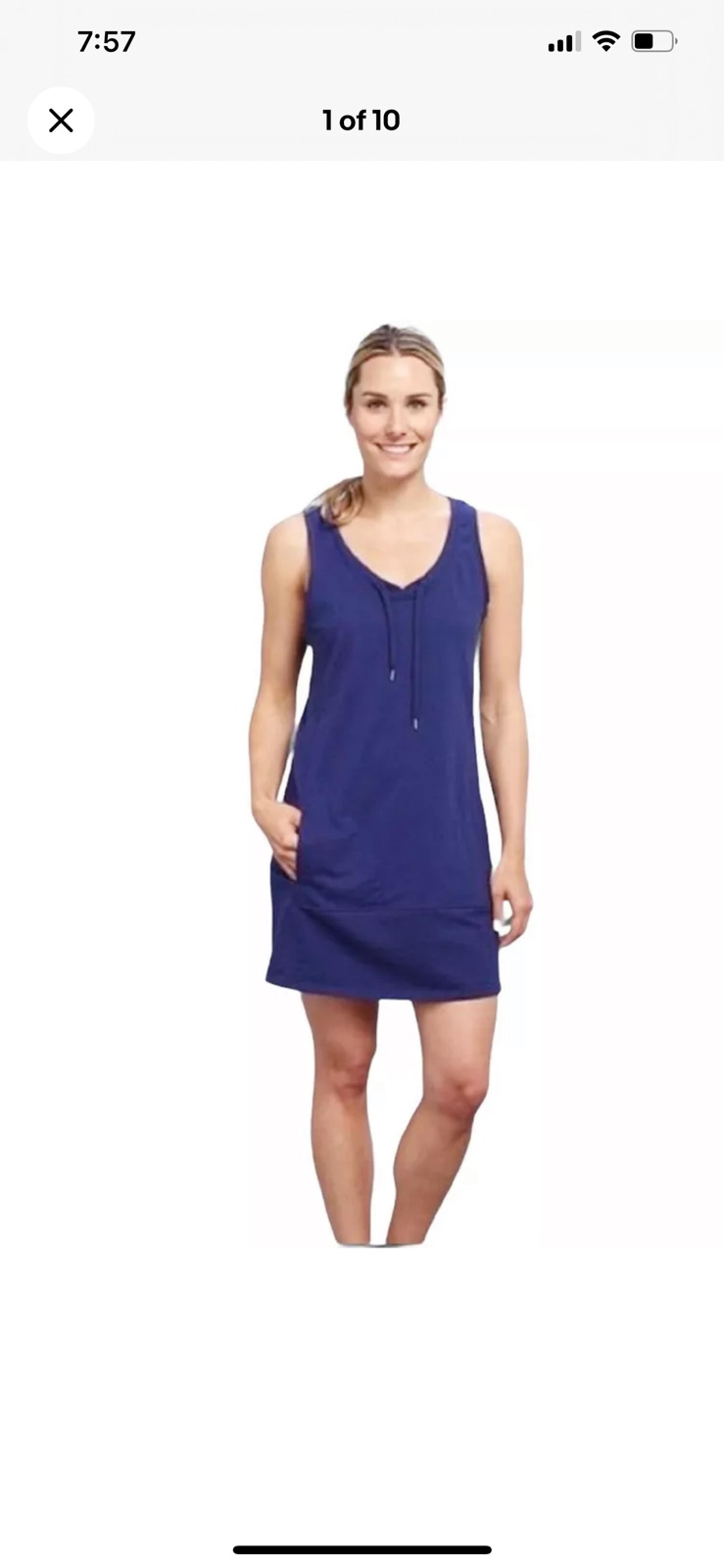 Lucy Activewear Blue Sleeveless Daily Practice Dress Women's SMALL Pockets EUC