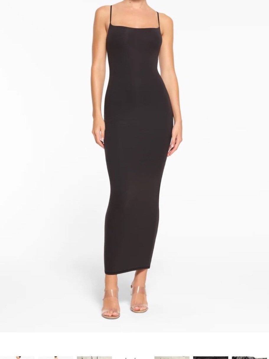 SKIMS Fits Everybody Long Slip Dress | Onyx | Size M