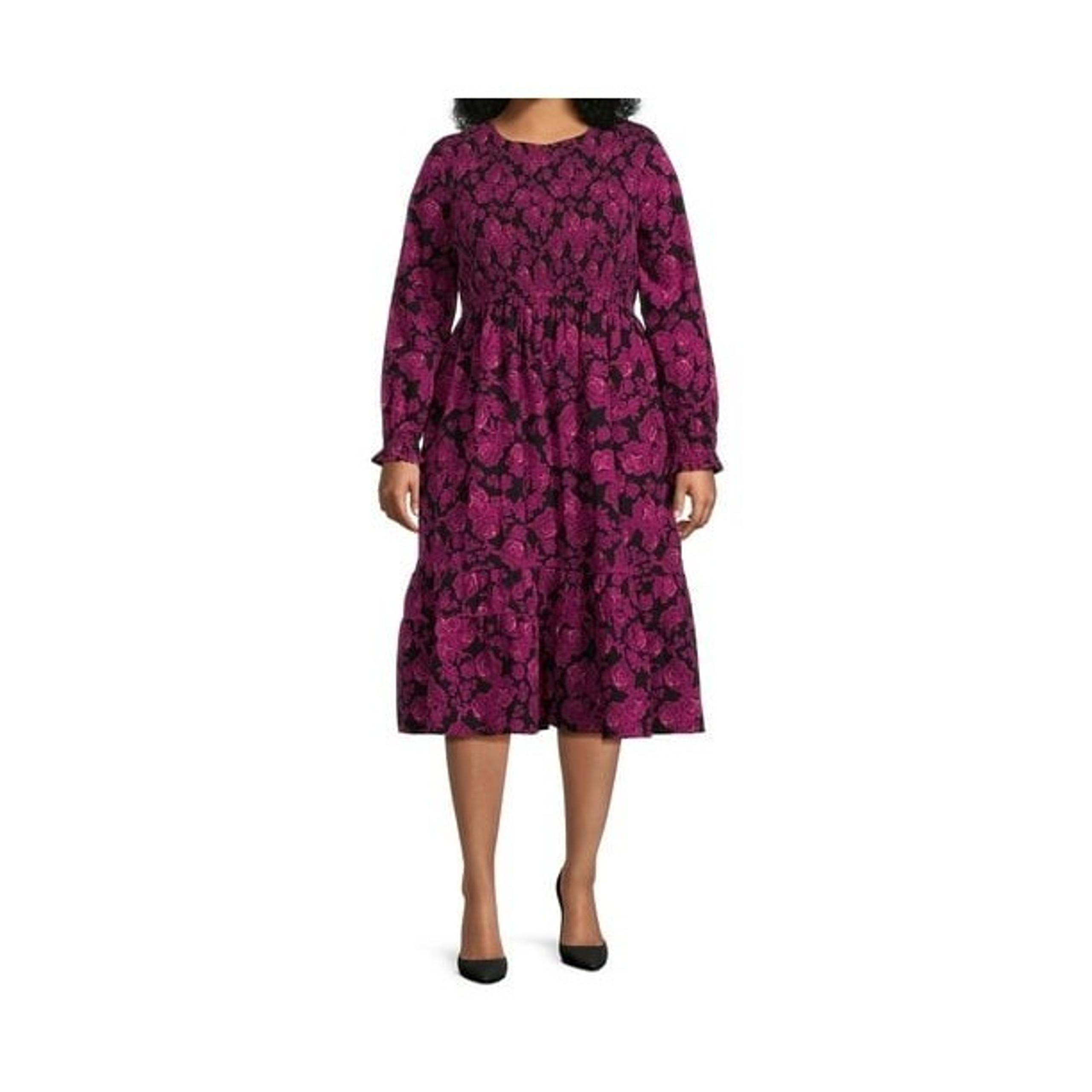 Size 2X 20W-22W New Floral Print Smocked Cotton Peasant Dress Pockets Boho Plus