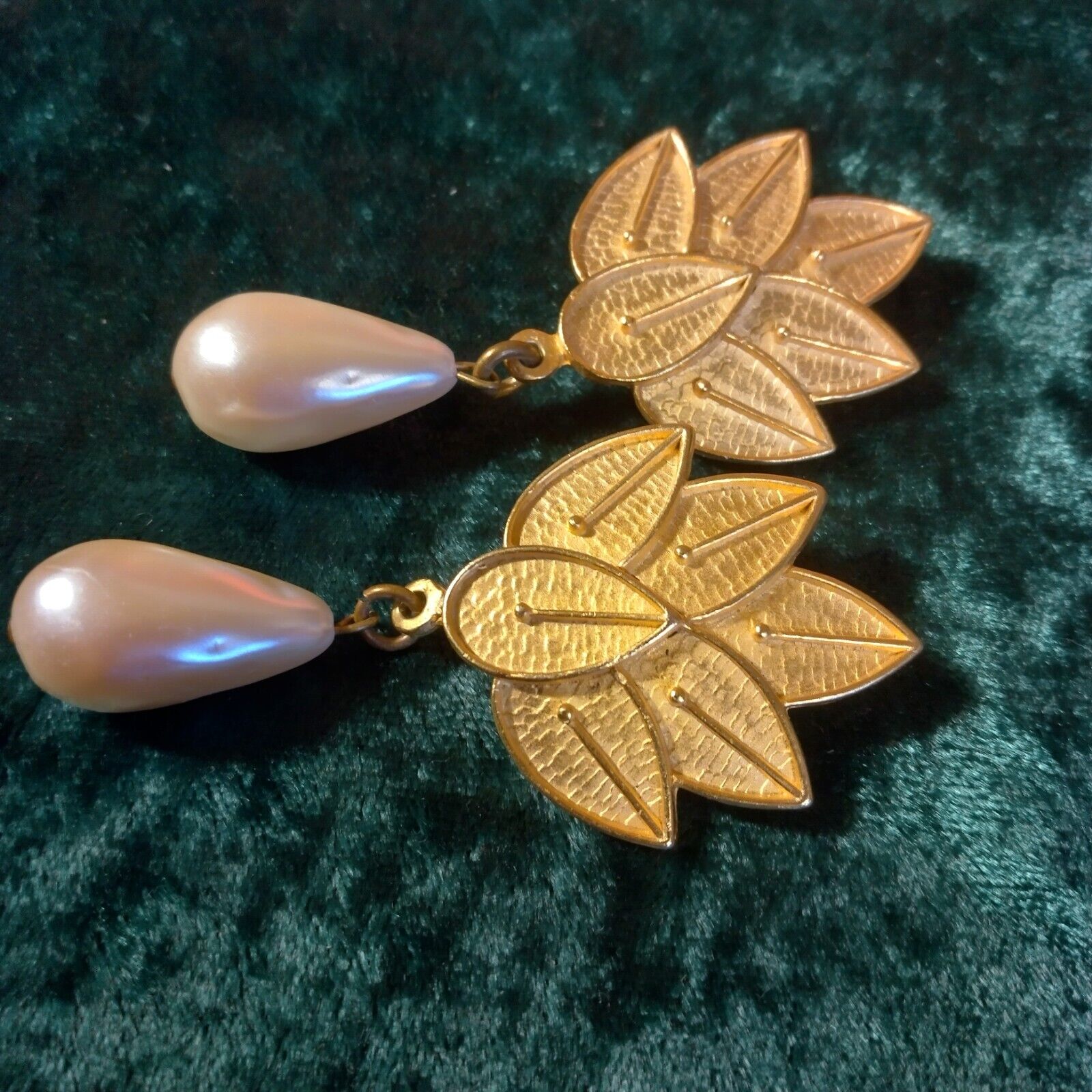 Coraline Made in USA designer runway earrings faux pearl large 3 inches by 1 1/2