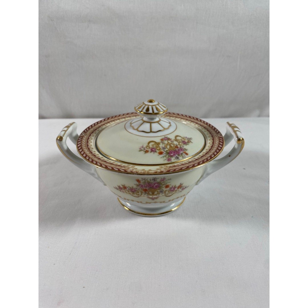 VTG Noritake Royal Ruby Sugar Bowl w/Lid Gold Trim Conway #57