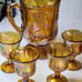 Antique Carnival Indiana Harvest Golden Amber Pitcher with 4 Goblets