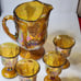 Antique Carnival Indiana Harvest Golden Amber Pitcher with 4 Goblets