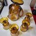 Antique Carnival Indiana Harvest Golden Amber Pitcher with 4 Goblets